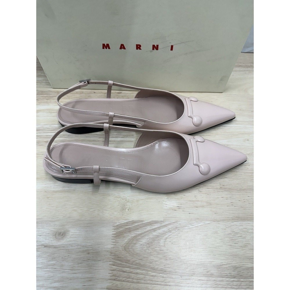 MARNI Women's 40 US 10 Trunkaroo Leather Pointed Toe Slingback Flats Rose Pink - Picture 5 of 12